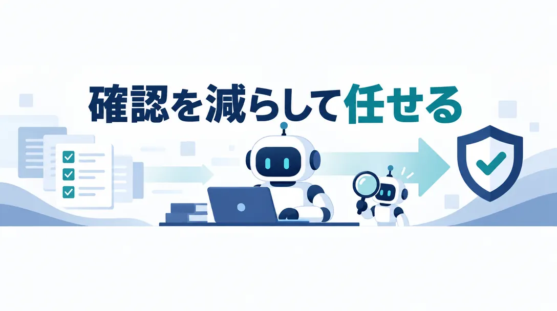AIの作業を見張り役がチェックしながら進めるイメージ